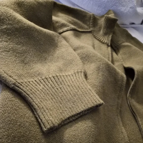 Zippered Mock Neck Cardigan ▪︎ Army Green ▪︎ LG - Picture 14 of 16